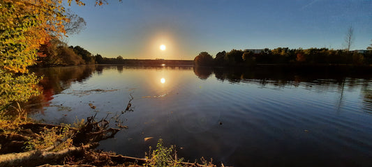 Parfaite Symétrie Du Soleil Le 6 Octobre 2021 17H38 (Vue 1) Rivière Magog À Sherbrooke. Pont